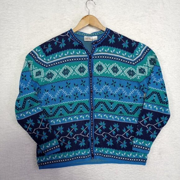 Vintage First Issue Womens L Button Up Sweater Cardigan Aztec Southwest Cotton - Picture 6 of 16